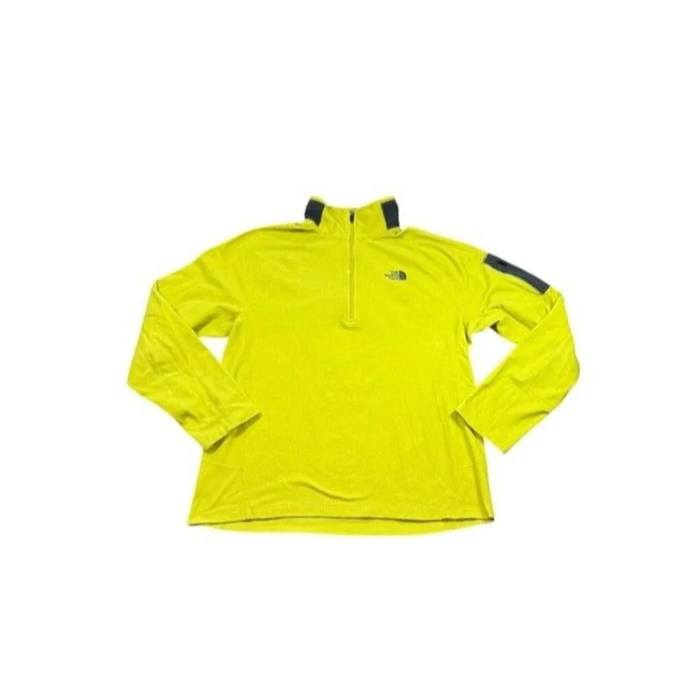 North Face Fleece Quarter Zip Pullover Mens Size Large Yellow Lightweight Hiking